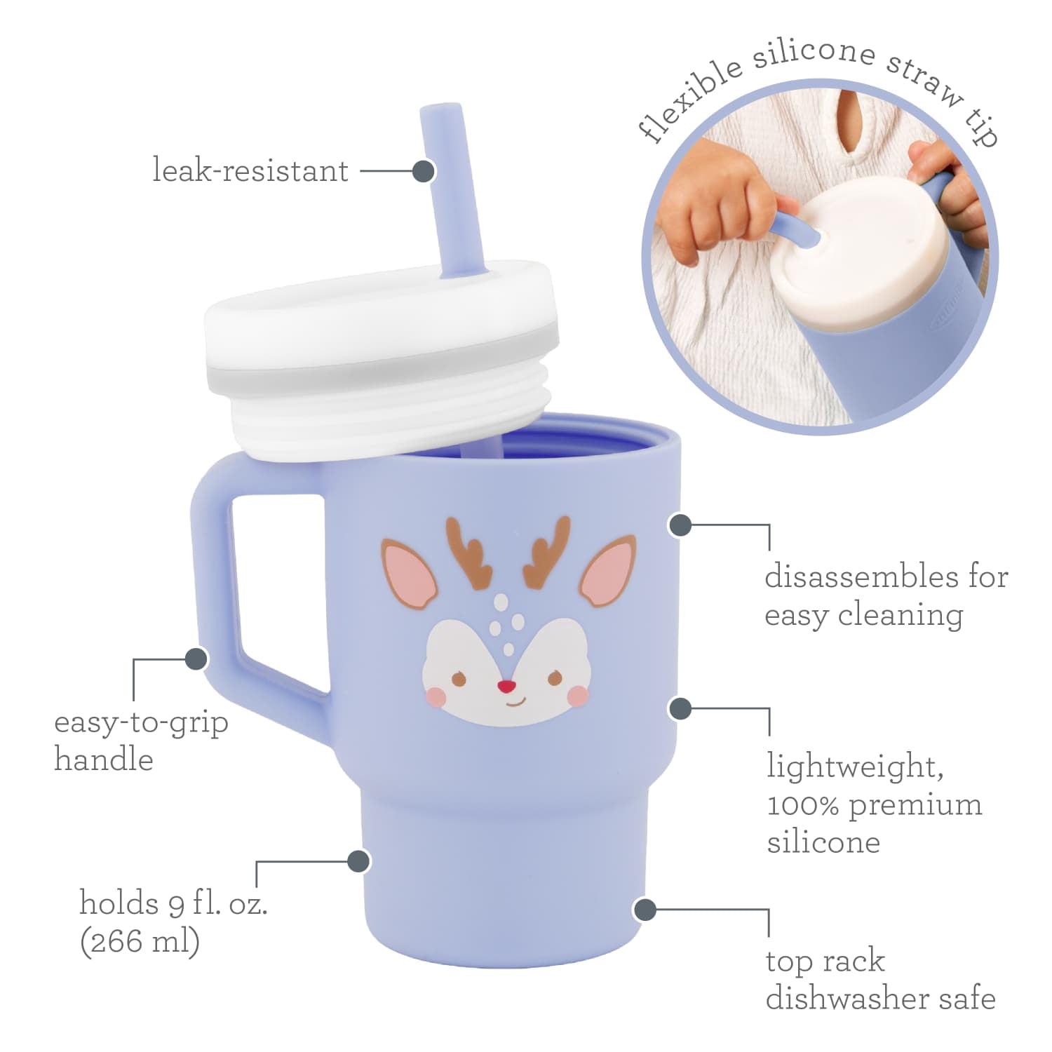 Infantino My 1st Tumbler, 9 oz Training Cup with Soft Straw & Handle, Reindeer