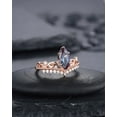 thumbnail image 3 of Marquise Alexandrite and Diamond Engagement Ring Unique Milgrain Crown Wedding Promise Ring 14K Rose Gold /Silver Anniversary Ring for her, 3 of 5