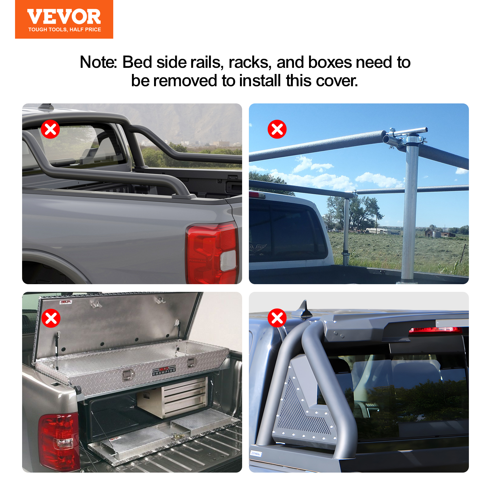 VEVOR Truck Bed Cover, Roll Up Truck Bed Tonneau Cover, Compatible with 2014-2024 Chevy Silverado / GMC Sierra 1500, for 6.6 x 5.2 ft. / 6.6 x 5.3 ft. Bed, Soft PVC material, Roll Up Tonneau Cover