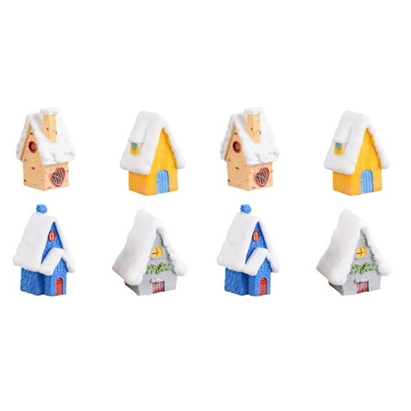 Jiyike 8 PCS Mini Small Snow House Cottages DIY Toys Crafts Figure Moss Chrsitmas Theme Fairy Garden Ornament Landscape Decor
