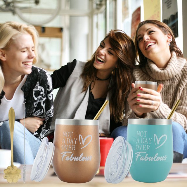Muyoka Vaso de vino de acero inoxidable con tapa y pajita Vaso de vino sin tallo de doble pared Vaso de vino aislado al vac铆o para caf茅 Vino Cerveza Bebidas Champ谩n C贸cteles Helado