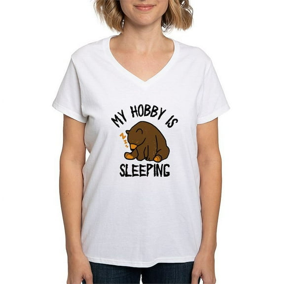 CafePress - My Hobby Is Sleeping Chill Grizzly Bear Women's V Neck T Shirt - Womens Cotton V-Neck T-shirt
