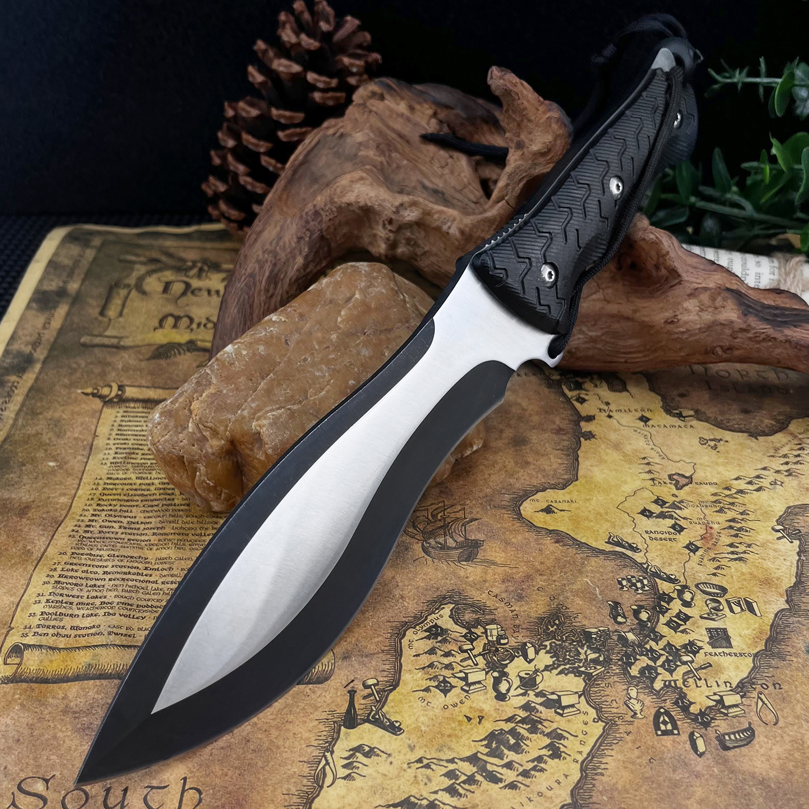 Multi-Purpose Fixed Blade Knife, 7Cr13Mov Stainless Steel, Nylon Fiber Handle, 11.81" Overall Length with Sheath for Light Outdoor Tasks