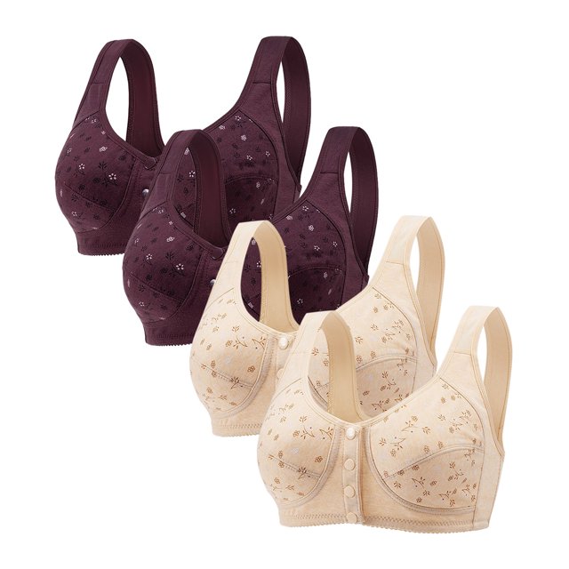 Diufon 4 Pack Wide Strap Bra for Women Everyday Front Closure Wireless Full Coverage Bras Push Up Seamless Bra