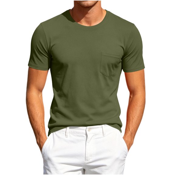 hoksml Men's Solid Crew Neck Pocket Short Sleeve T Shirt Breathable Mesh Basic Tee for Sports Daily Casual Outdoor Wear