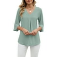 thumbnail image 2 of Wowcloth Women's Chiffon Blouse, Solid Color with Ruffled V-Neck and Mid-Sleeve, Loose Fit Casual Fashion for Daily Wear and Office, 2 of 7