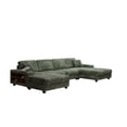thumbnail image 6 of Lisonu Convertible U-Shaped Sectional Sofa, Corduroy Fabric, 4-Seat Modern Couch with Storage Armrest for Living Room, Green, 6 of 12