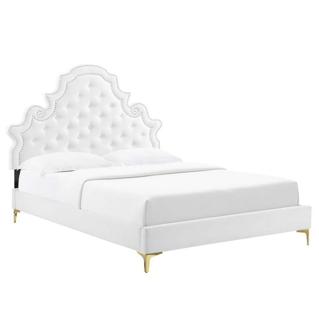 Modway Lit Plateforme Double en Velours de Performance Gwyneth, Blanc