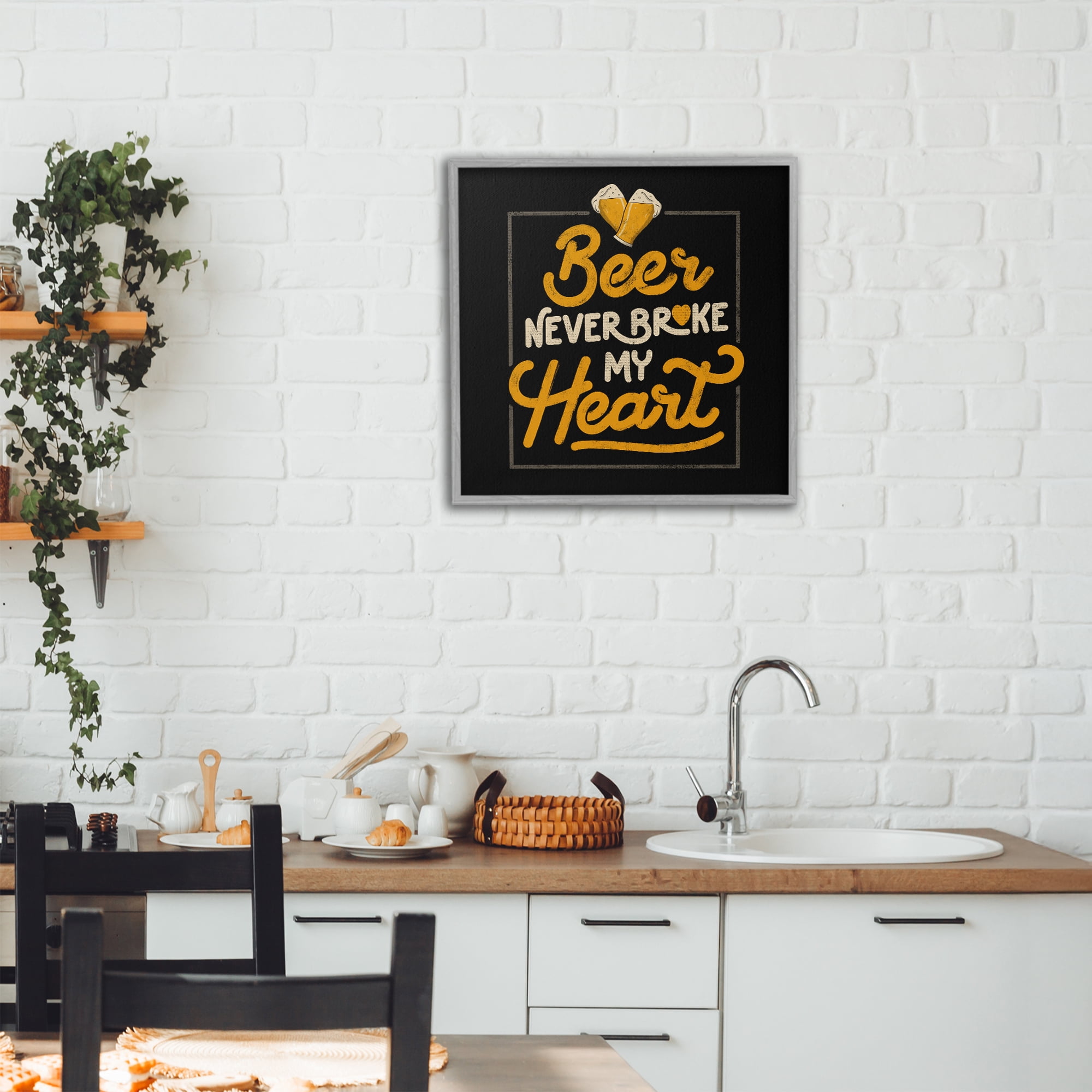 Stupell Industries Beer Never Broke My Heart Gray Framed Giclee Art, design by EduEly Designs