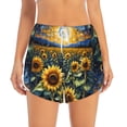 thumbnail image 2 of Pofeuu Starry Sky Moon Sunflower Print Women's Athletic Shorts Running Workout Shorts Tummy Control Quick Dry Gym Shorts with Pockets Double layer sports shorts-X-Large, 2 of 7