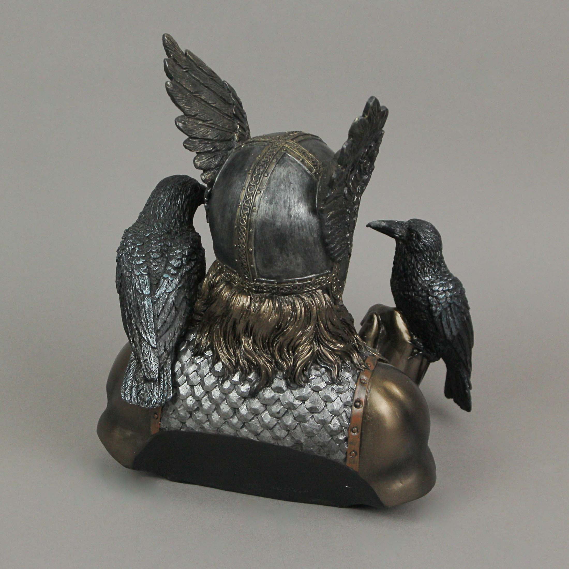 9 Odin Bust with Ravens Viking Norse Mythology God Statue Bronze