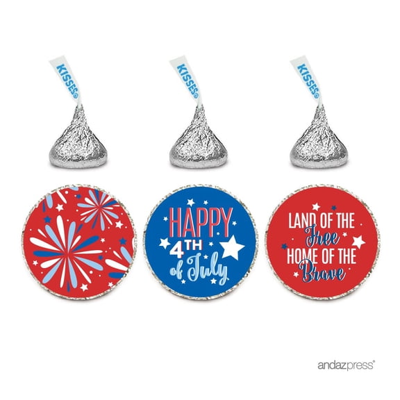 Chocolate Drop Labels Trio, Fits Hershey's Kisses Party Favors, Happy 4th of July!, 216-Pack, Envelope Seals Stickers