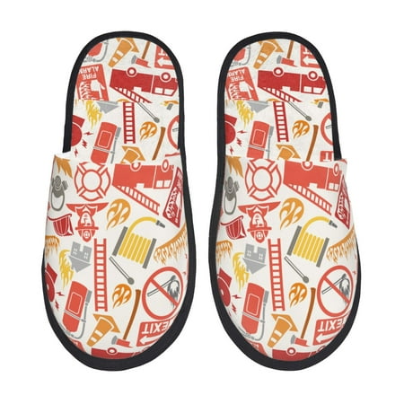 Balery Firefighter Icons Slient Indoor Furry Fleece Comfort House Shoes Soft Non-Slip Home Shoes Cotton slippers House Slippers-- Medium