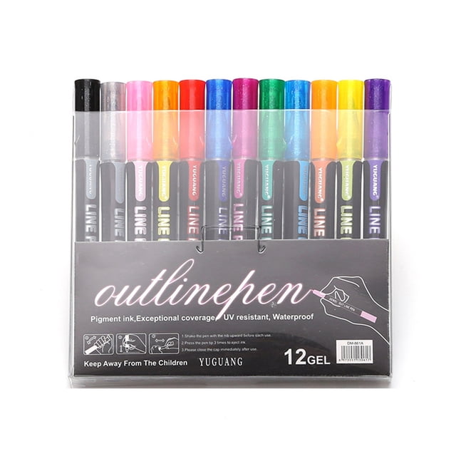 Rbaofujie Double-line Outline Pen, Marker, Multi-color Ink, 1 Count