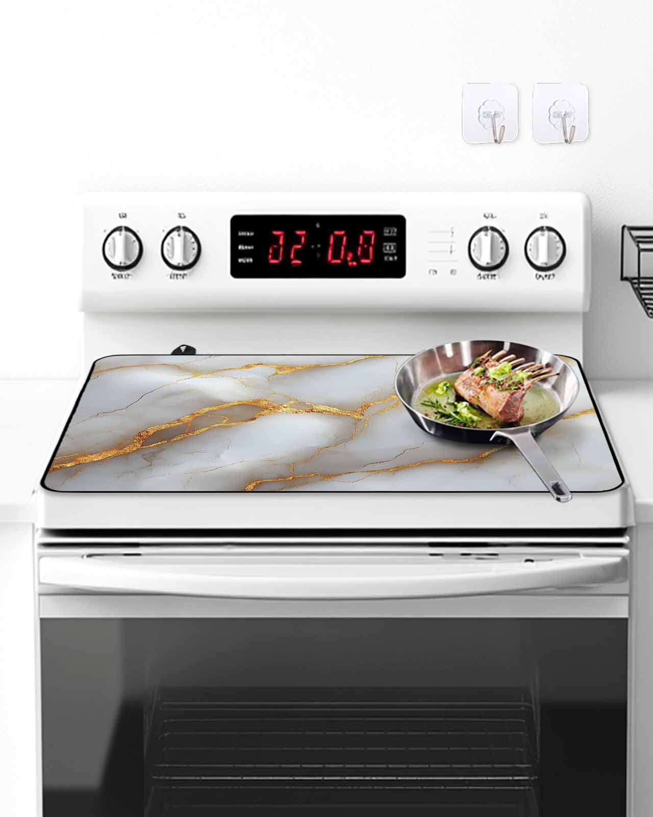 Stove Top Covers for Electric Stove, Marble Grey Glass Stovetop Cover Protector, Gold Texture Modern Crack Scenery Induction Cooktop Protector Oven Mat for Kitchen Countertop 24"x21"