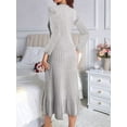 thumbnail image 6 of Long Sleeve Fall Dress for Women Casual Crew Neck Midi Long Ribbed Knit Ruffle Swing Maxi Dress Light Gray XL, 6 of 7