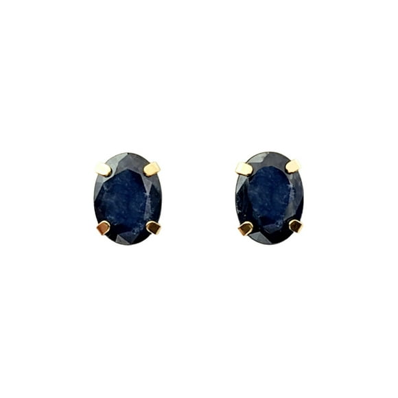 14K Yellow Gold Natural Blue Sapphire 7x5mm Stud Earrings