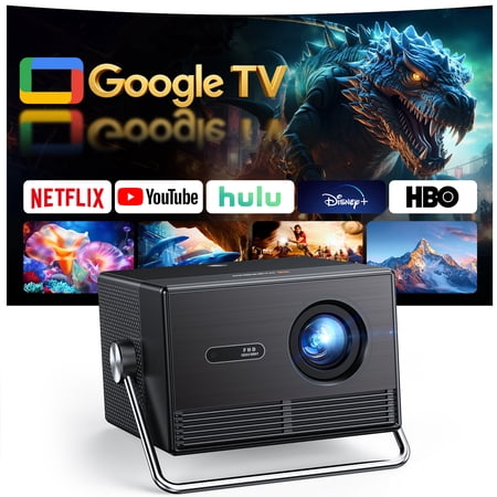 HAPPRUN Official Licensed Google TV Projector with WiFi and Bluetooth, Supported 4K Smart Projector with Dolby Audio, Auto Focus & Keystone, Built-in Streaming Apps, 2000 ANSI Lumens Movie Projector