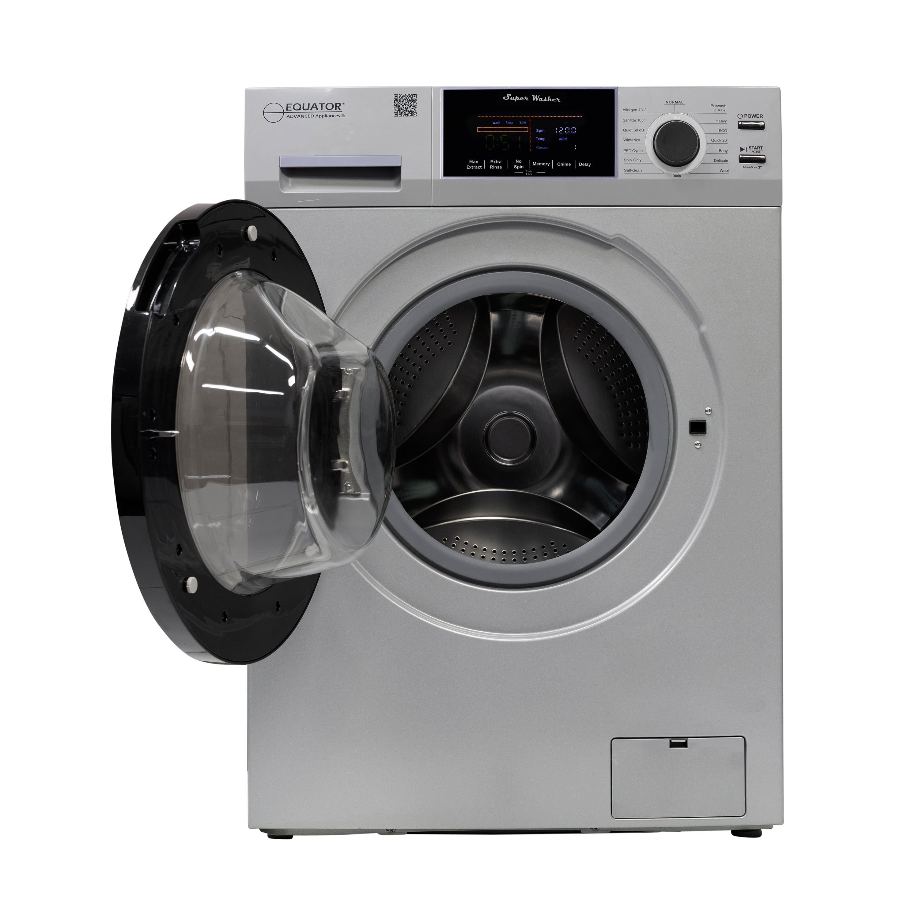 Equator 1.6cf/15lbs Compact Washer 15 Wash Sanitize Allergen PET Cycle With 2 Min. Winterize ( Anti-freeze) Option 1400RPM / 110V
