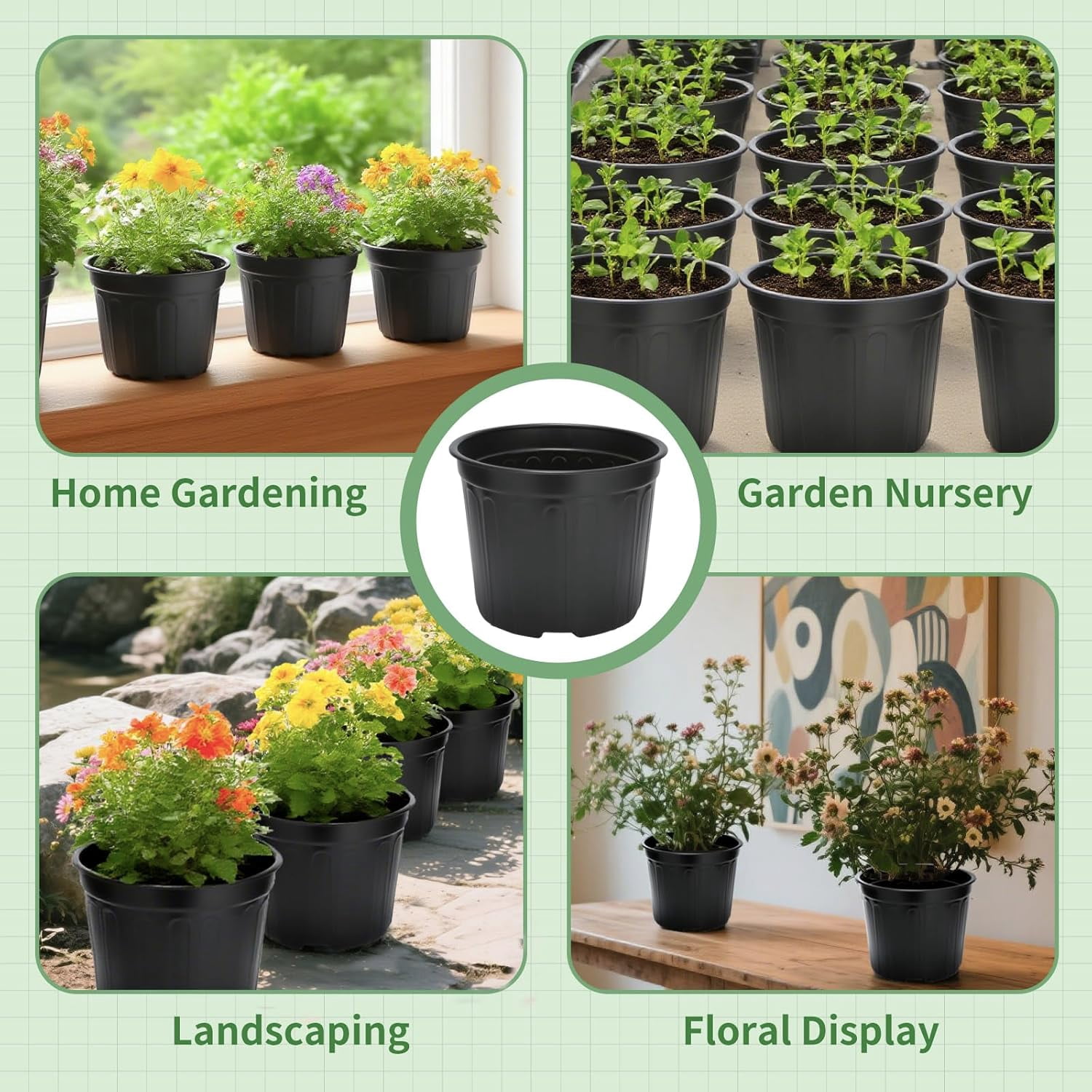40 Pack 3 Gallon Nursery Plant Pots,10 Inch Plastic Garden Flower Seedling Planter Pot with Drainage Holes for Outdoor Indoor Plants,Gardening Gifts