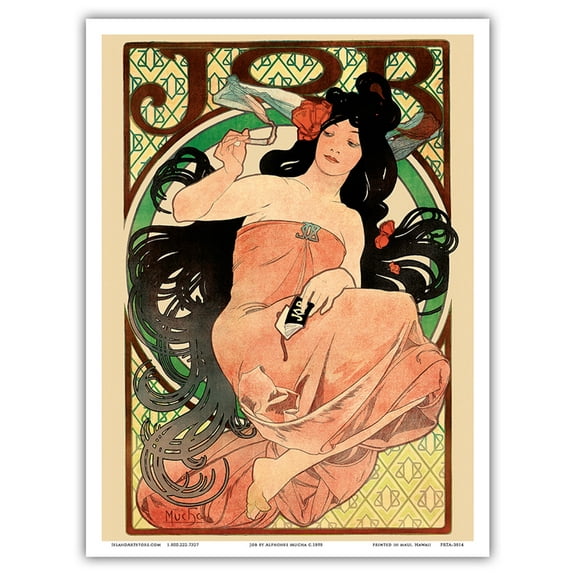 Job - Cigarette Rolling Papers Advertisement - Art Nouveau - Vintage Advertising Poster by Alphonse Mucha c.1898 - Master Art Print (Unframed) 9in x 12in