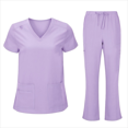 thumbnail image 4 of Muscularfit Comfy Womens 2 Piece Sets Summer Scrubs Pullover Work Set Pleated V-Neck Short Sleeve Purple Women Outfits Sets, 4 of 5