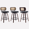 Black, variant on Bocarali 26 in. Swivel Counter Height Bar Stools Set of 3, Faux Leather Upholstered Bar Chairs with Rattan Back, Mid-Century Modern Counter Stools with Walnut Bentwood Leg for Kitchen Island, Beige