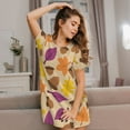 thumbnail image 3 of Easygdp Acorn Autumn Fall Leaf Leaves Camisón de manga corta para mujer, informal, estampado, 3 of 6