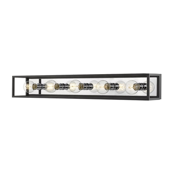 Z-Lite Kube 5 Light Steel Cage Vanity Light in Matte Black and Chrome
