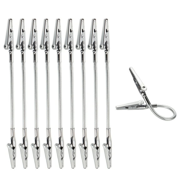 Uxcell 10 Pcs Double Head Alligator Clip, Flexible Metal Long Hose Alligator Clip Memo Clips Strong Clip Picture Note Holders for DIY Photo Memo, Silver