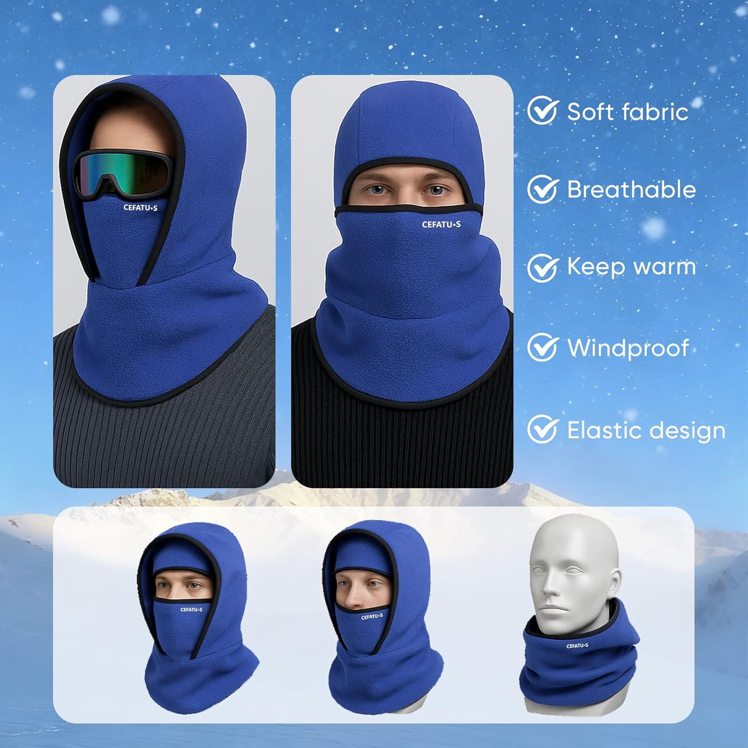 Outdoor Winter Warm Hat Neckband Integrated Cycling Ski Mask for Men Women Fleece Face Head Neck Cover Windproof