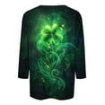 thumbnail image 4 of LEKWK Tops for Women Neon Glow Effect Graphic Tees Three Quarter Sleeve Casual Tops Artistic Green Glowing Shamrock Line Art Outfits, 4 of 5