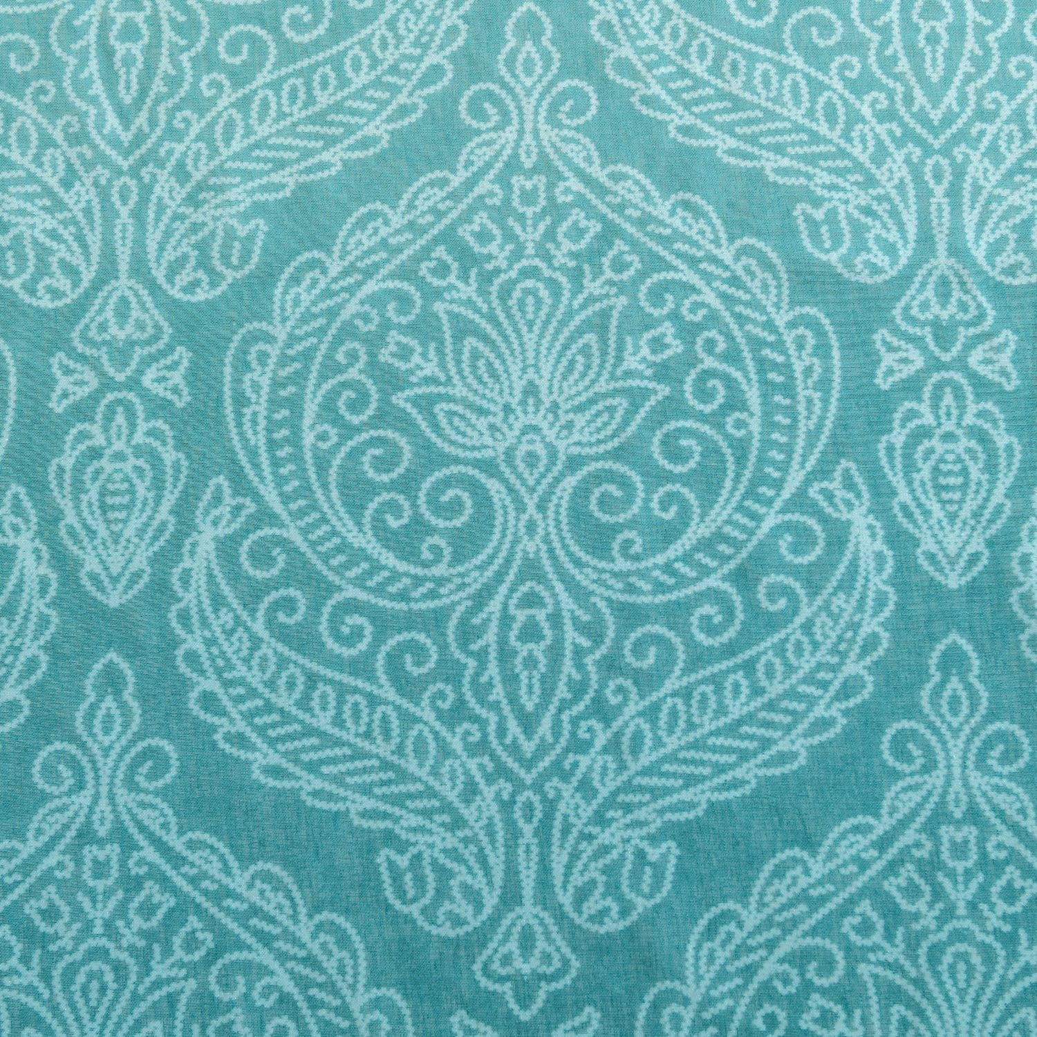 JIUZHEN Damask Ombre Semi Sheer Curtains for Living Room - Faux Linen Gradient Grommet Voile Curtains for Boys Kids Room Bedroom, 2 Window Curtain Panels, 52 x 63 inch Length, Turquoise