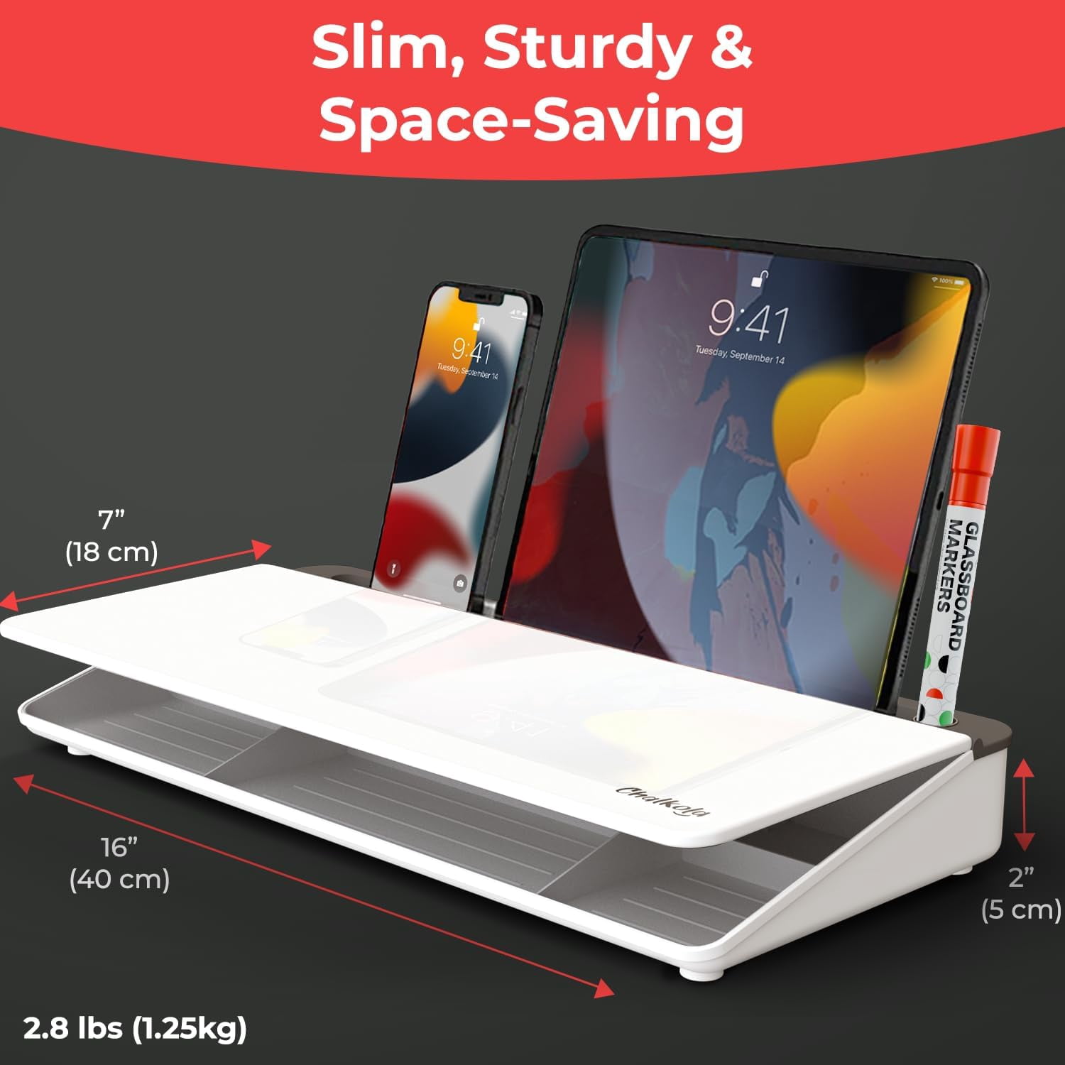 Glass Desktop Whiteboard With Storage - Dry Erase Board  Work Desk Organizers Computer Stand Home Office Accessories Small White Workspace Buddy + 3 Markers