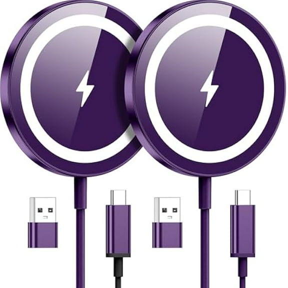FU1999for Apple Mag-Safe Charger 2 Pack, Magnetic Wireless Charger for iPhone 16 15 14 13 12 Pro Max Plus mini, 15W Fast Charging Pad, for Airpods 4/3/2/Pro, Strong Magnet, Violet