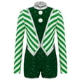 thumbnail image 3 of Aislor Girls Christmas Dance Leotard Striped Sequins Shorts Jumpsuits Santa Elf Clothings Green 8, 3 of 7