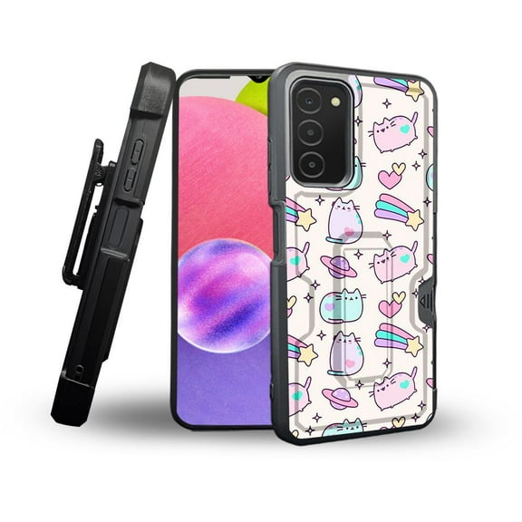 ANJ  Rugged Shockproof Holster Case Card Slot Kickstand   Tempered Glass Cover for Samsung Galaxy A03s - Cartoon Cats