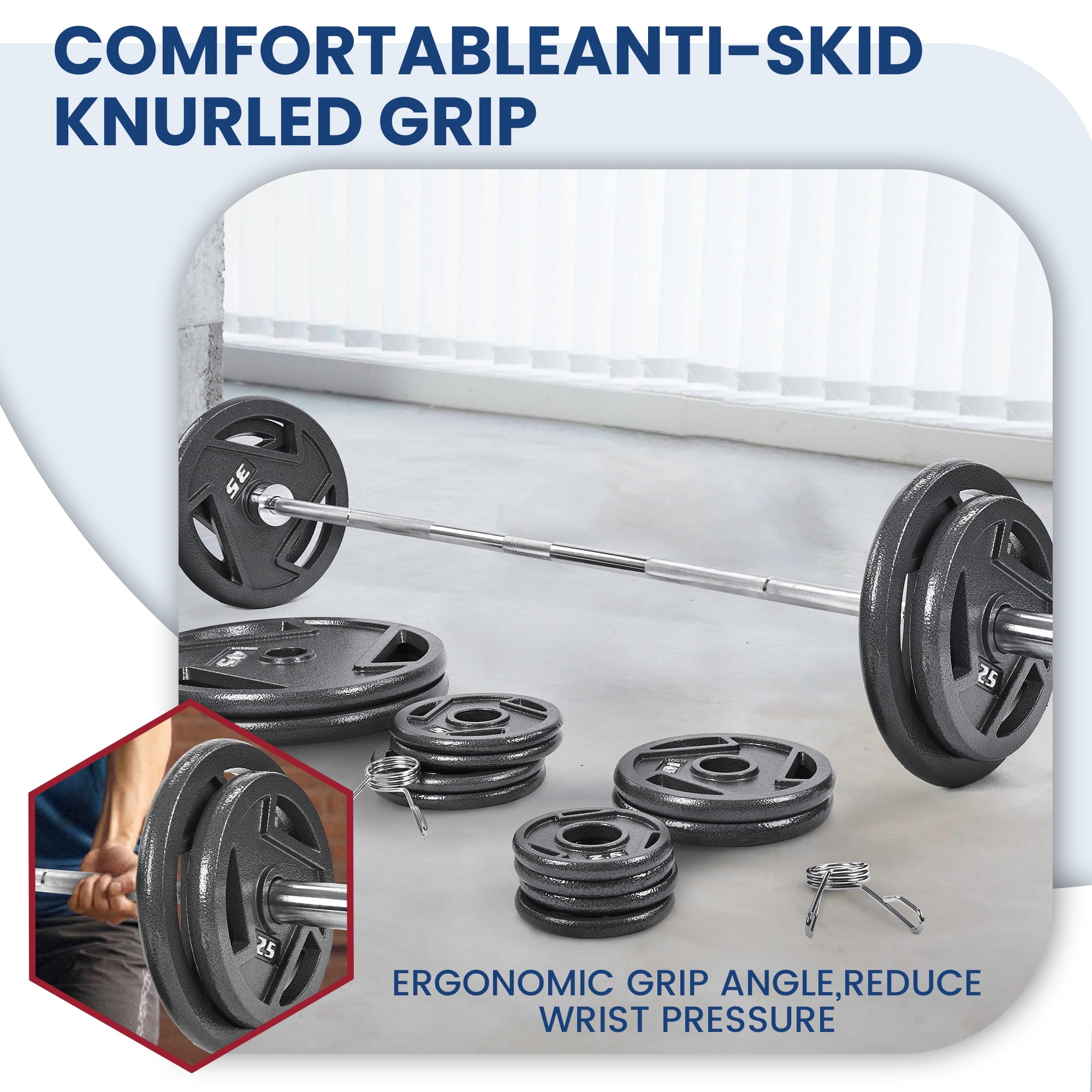 FlexWave Cast Iron Weight Plates, 2" Center Hole, Pair Set with 3-Grip Handles, Gray Rust-Resistant Finish