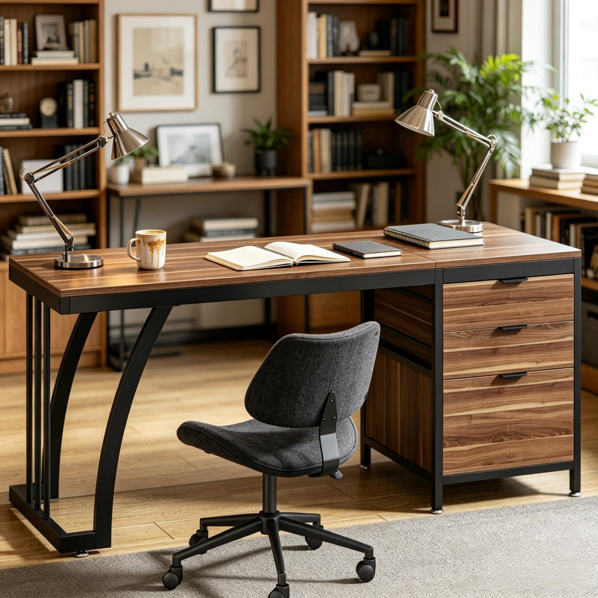 Industrial Computer Desk with File Drawer for Home Office