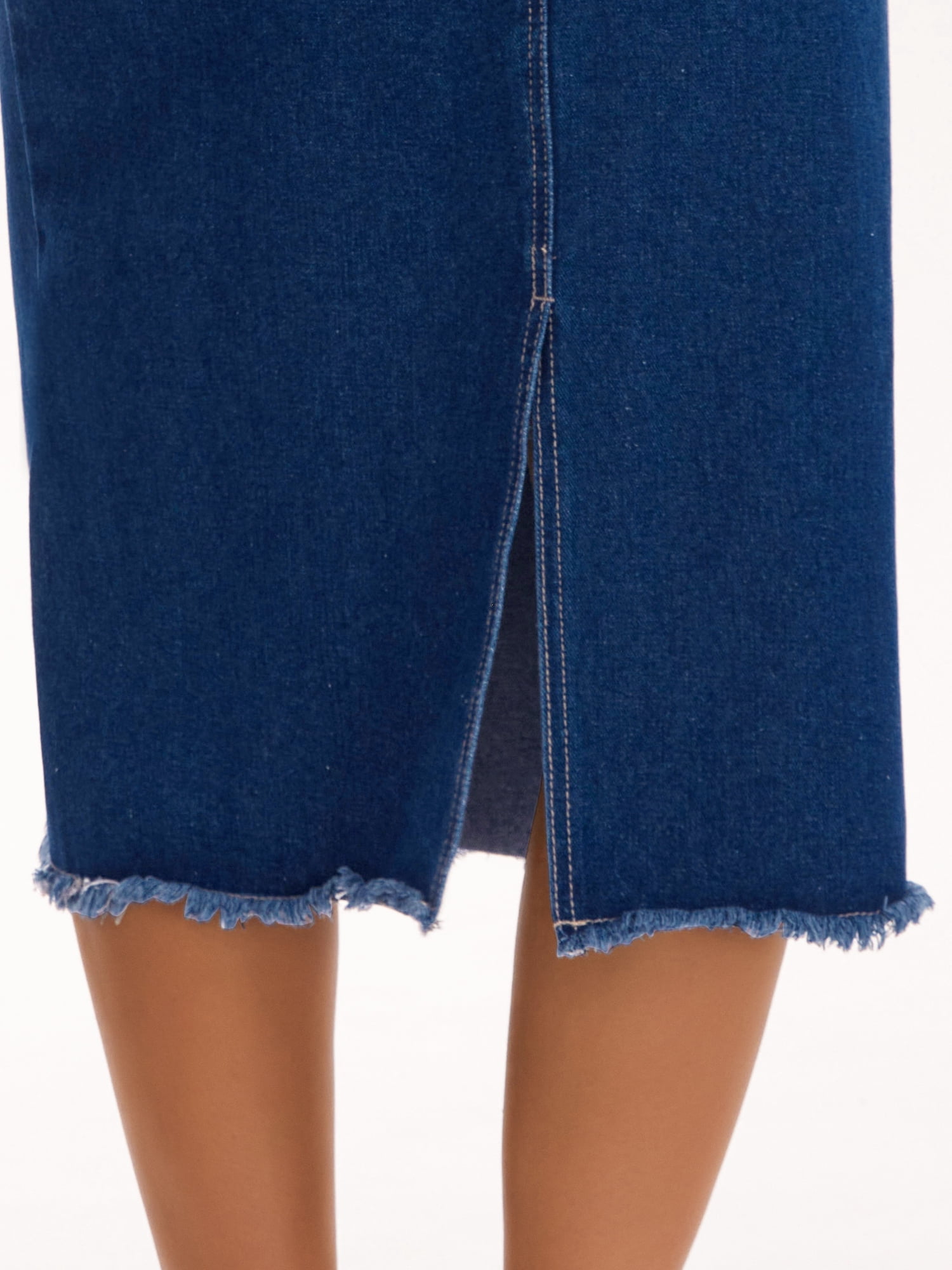 DARING DIVA Women's Long Denim Split Back Pockets Maxi Jean Skirts Medium Deep Blue