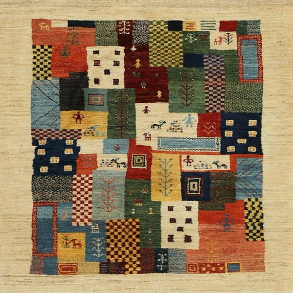 Ahgly Company Indoor Square Contemporary Yellow Orange Abstract Area Rugs, 6' Square