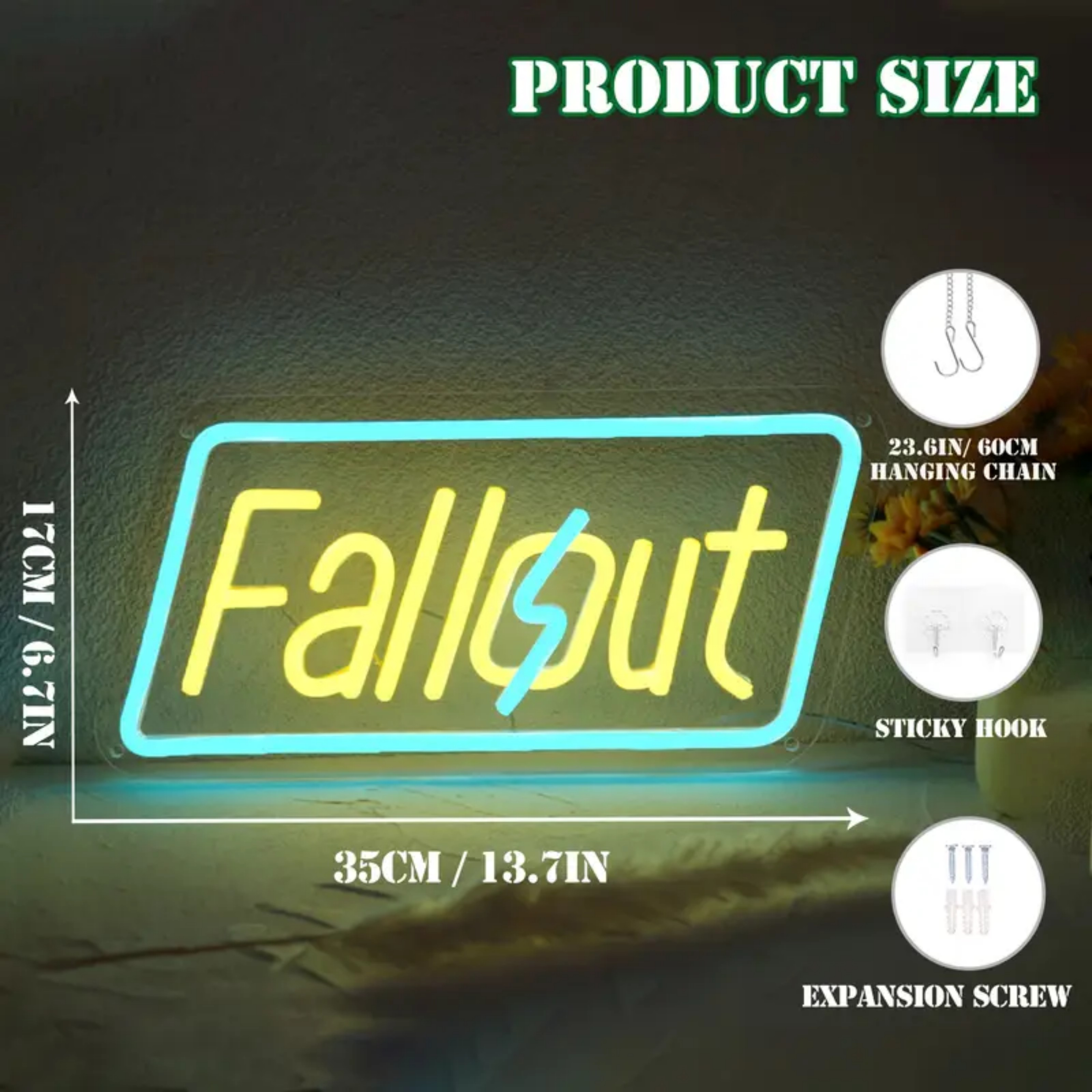 UPONRAY Fallout Neon Signs, 13.7"*6.7" Dimmable & USB-Powered LED Neon Light, Stylish Wall Decor for Bedroom, Game Room, Man Cave, Internet Cafe, Arcade