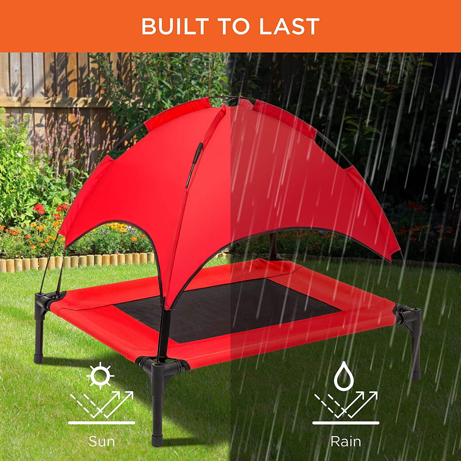 Themis 30in Elevated Cooling Dog Bed, Outdoor Raised Mesh Pet Cot w/Removable Canopy Shade Tent, Carrying Bag, Breathable Fabric - Red