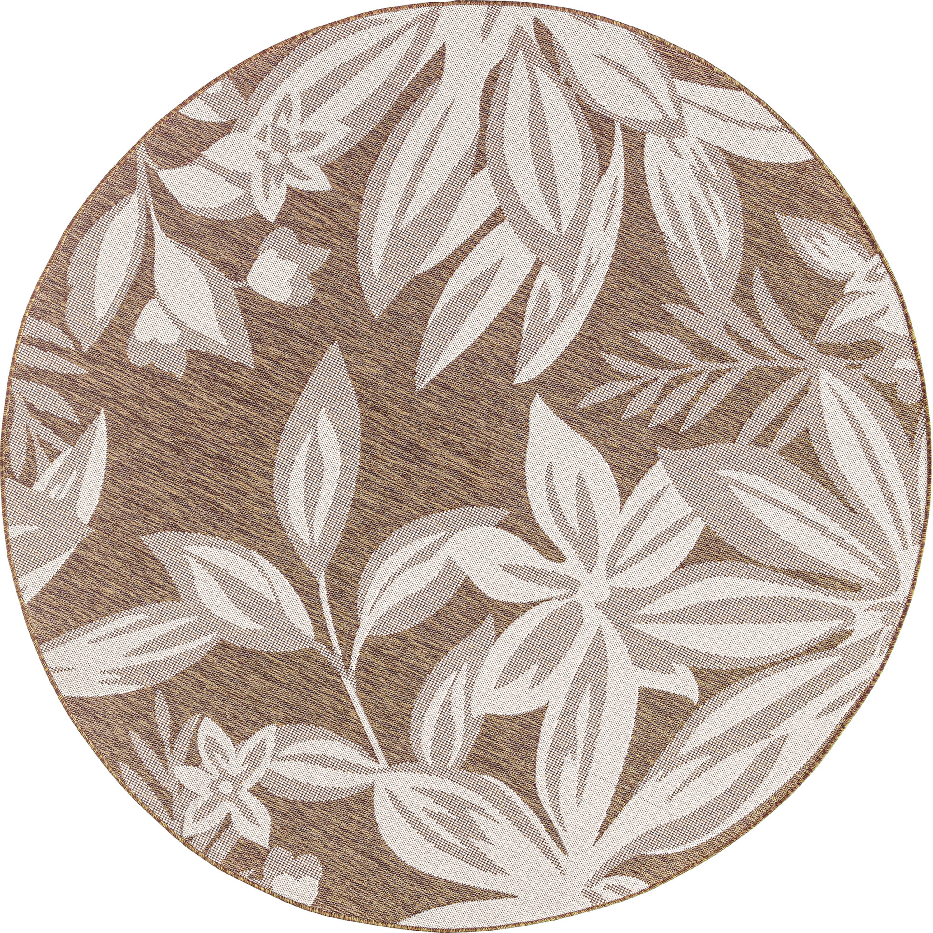 Bliss Rugs Indoor Outdoor Floral Round Rug for Living Room, Porch, Deck | Brown, 5'3''Round