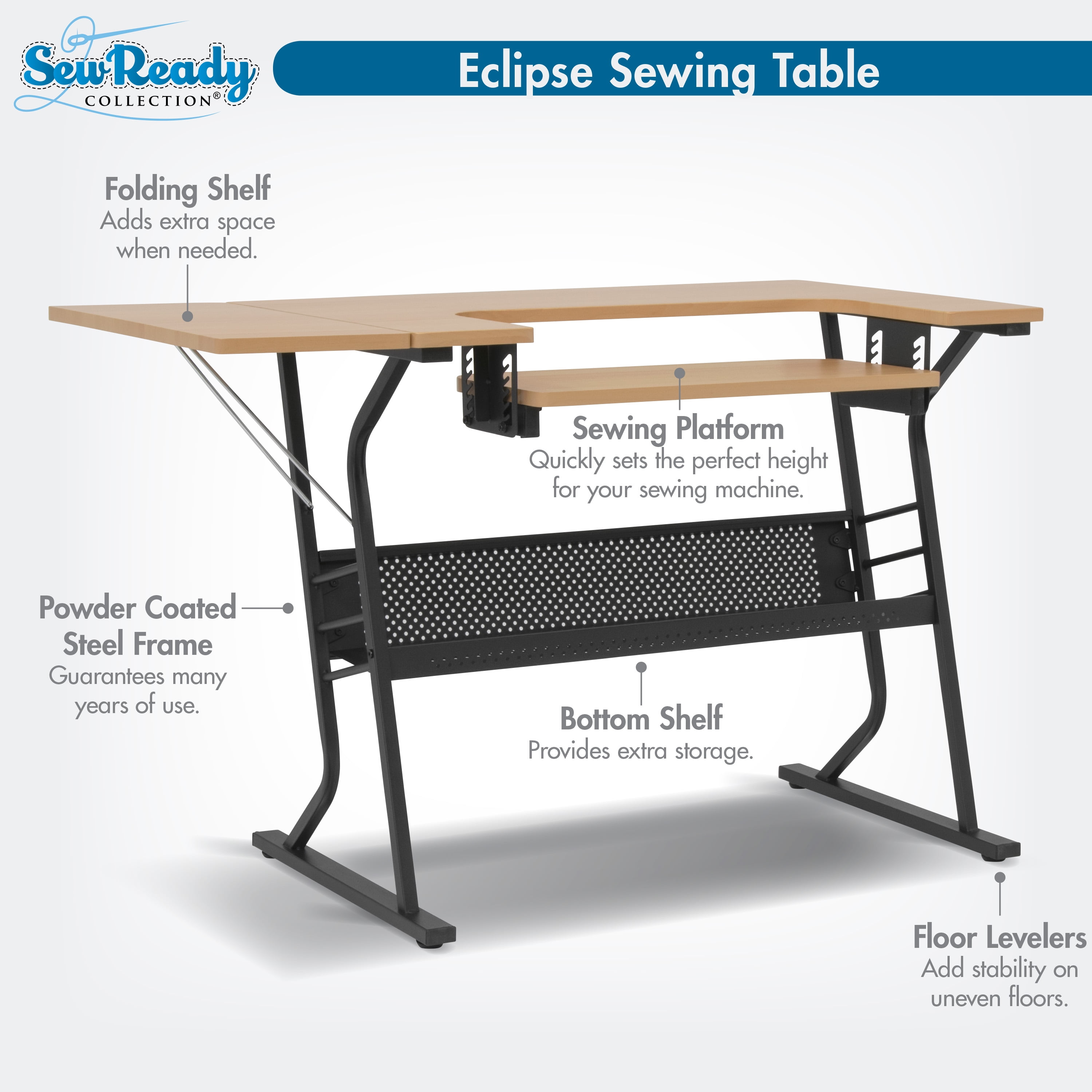 Sew Ready Eclipse Sewing and Craft Table with Adjustable Platform in Black / Maple