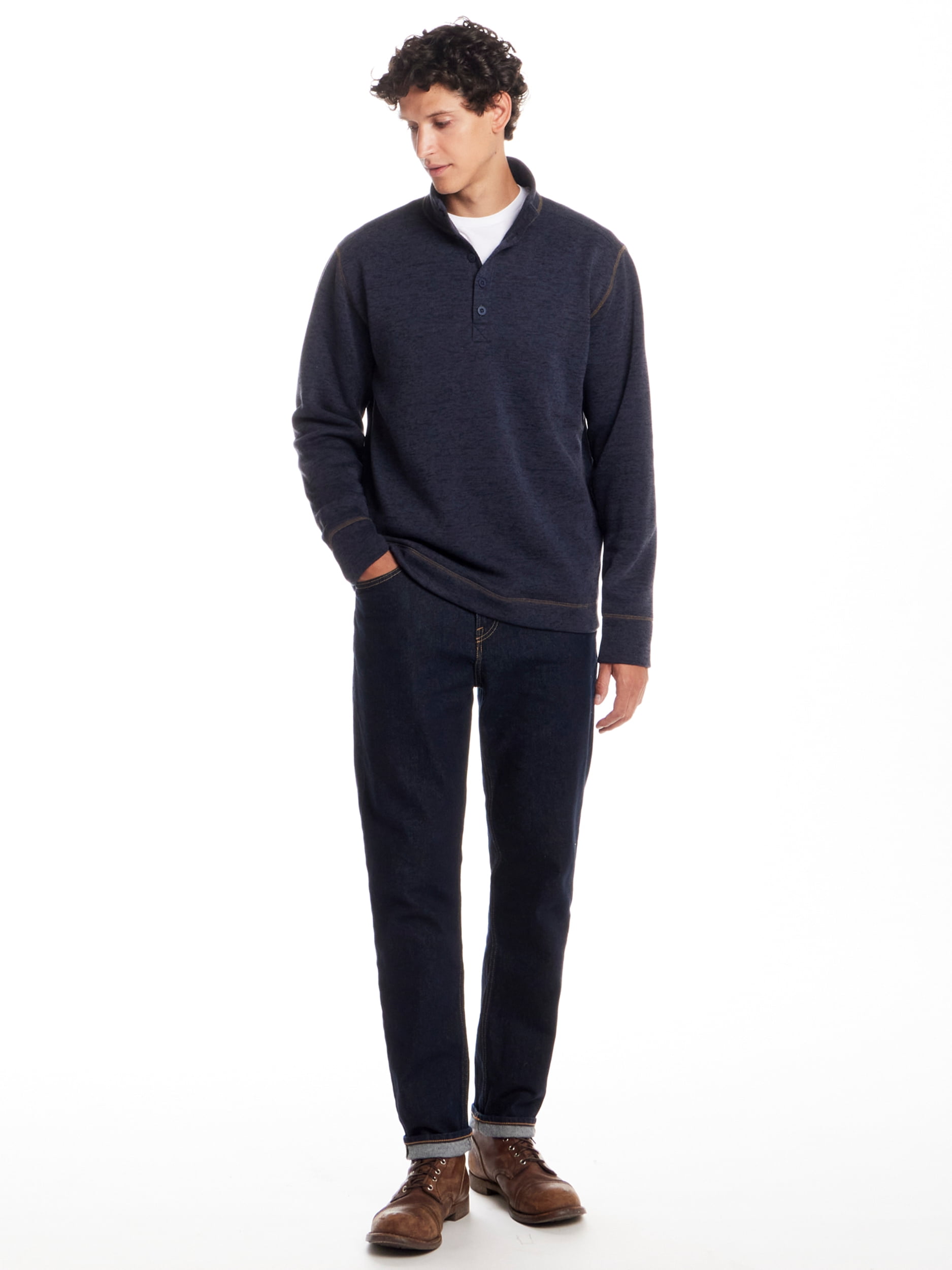 Frontier Threads Men's Long Sleeve Button Mock Neck Sweaterfleece
