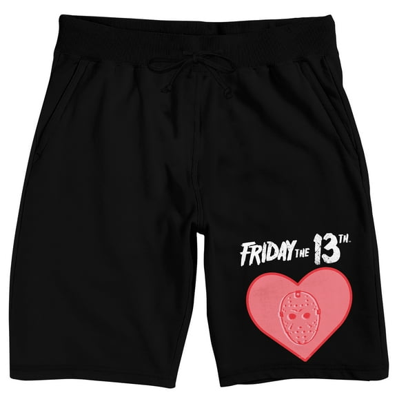 Friday The 13th Jason Mask Valentine Heart Men's Black Sleep Pajama Shorts-Medium