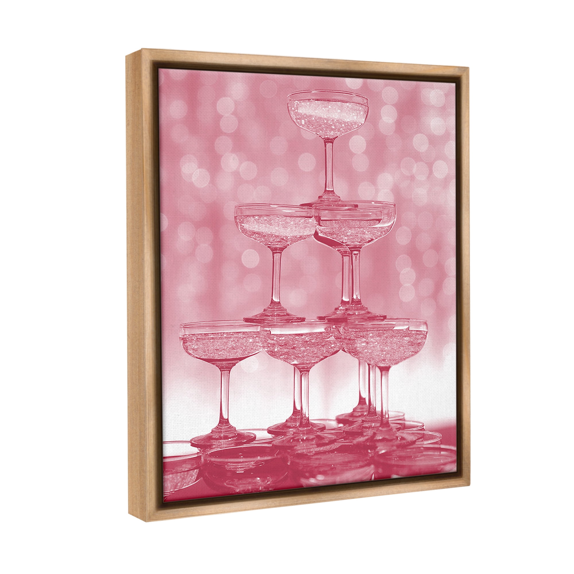 Stupell Industries Pink Stacked Glasses Food & Beverage Painting Brown Floater Framed Canvas Art Print Wall Art, 25 x 31