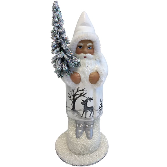 Alexander Taron 6" Vibrant Unique White Santa with Reindeer Scene Schaller Paper Mache Candy