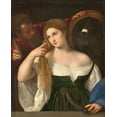 thumbnail image 2 of Titian 15x18 Gold Ornate Wood Framed with Double Matting Museum Art Print Titled - Woman with a Mirror, 2 of 4